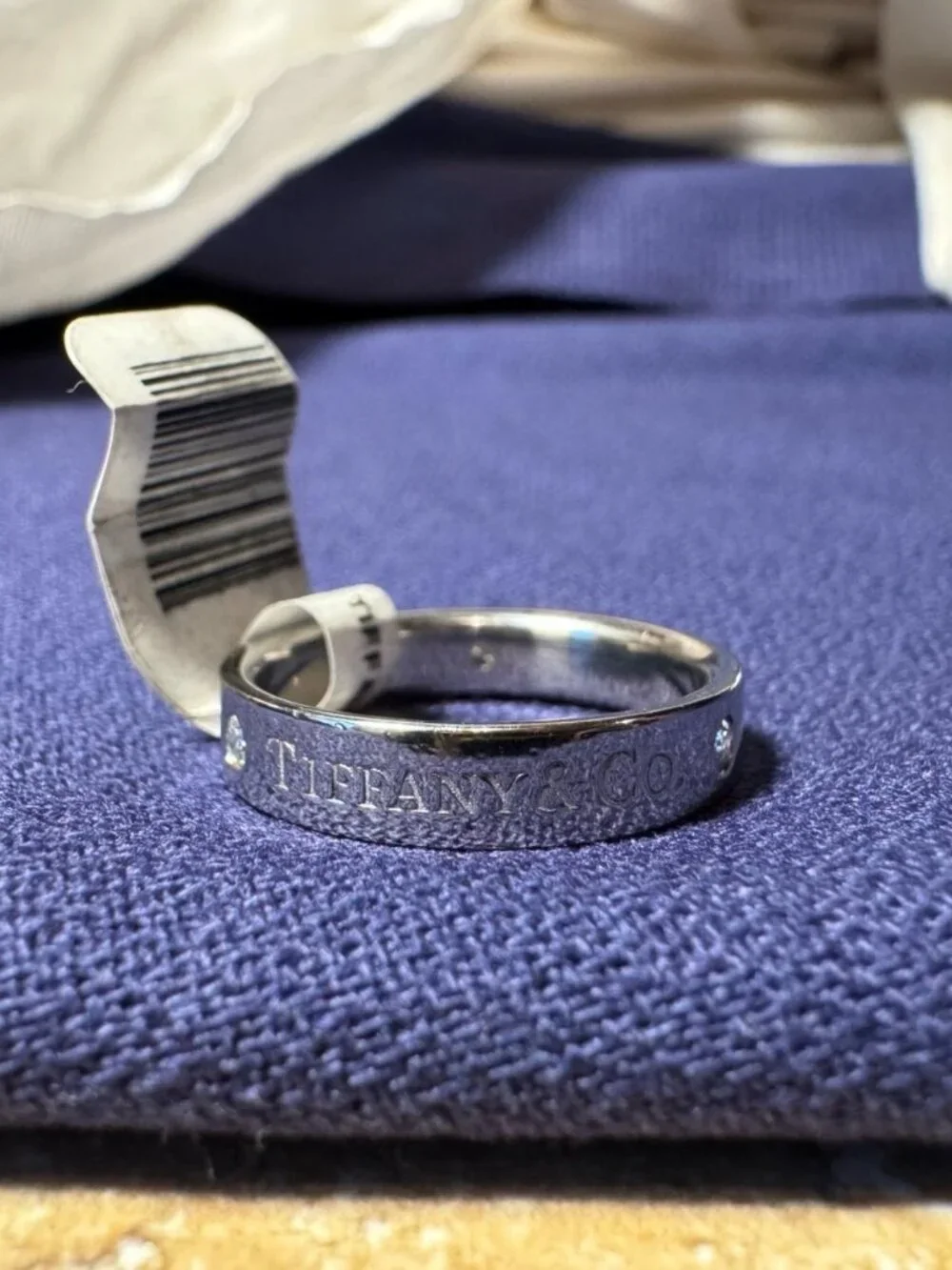 Tiffany & Co. 950 Platinum 3 Diamond Wedding Band  Ring - Size 7.5